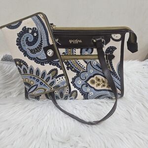 Spartina 449 Paisley Shoulder Bag in Blue and Brown Set